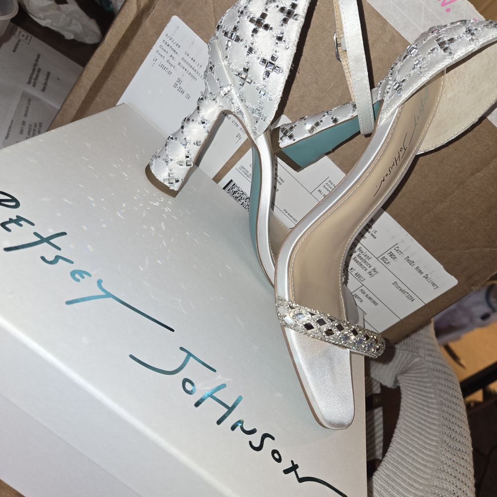 Betsey Johnson Silver Stiletto Heels with Rhinestone Embellishments